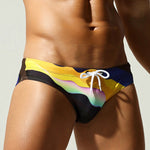 Men's Breathable Fashion Rainbow Stripe Beach Vacation Swim Briefs