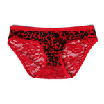 2 Pack Men's Low-Rise Lace-Patched Leopard Print sheer Stretch U-Pouch Bikini