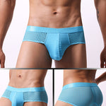4 Pack Men's Breathable Mesh Solid Sheer & Sexy Wide Waistband Briefs