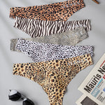 4 Pack Men's Seamless Leopard Print Low-Rise & Quick-Dry Thongs