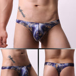 4 Pack Men's U-Pouch Playful Prints Moisture-Wicking Low-Rise Thongs