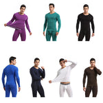 Men's Round Neck Solid Color Bamboo Fiber Thermal Underwear Set