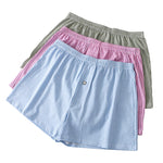 3 Pack Men's Cotton Breathable Striped Button Fly Loose Fit Home Shorts