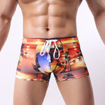 Men's Printed Skinny Swim Trunks With Drawstring