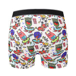 4 Pack Men's Graffiti Cartoon Print Skin-Friendly Mid-Rise Boxer Briefs