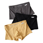 4 Pack Men's Plaid Cotton Trunks with U Pouch and Double Layer Gusset