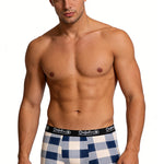 4 Pack Men's Trendy Plaid Design Daily Stretch Soft Trunks