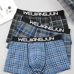 2 Pack Men's Grid Print Breathable Antibacterial Soft Cotton Trunks