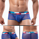 4-pack Men's Low-rise See-through Micro-mesh Pouch Shiny U-convex Wide-edge Boxer Briefs