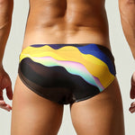 Men's Breathable Fashion Rainbow Stripe Beach Vacation Swim Briefs