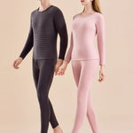 Men's Antibacterial Thickened Brushed Slimming Horizontal Stripe Design Thermal Sets
