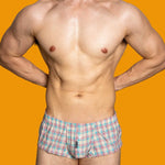 2 Pack Men's Button Fly Plaid Print Comfort Breathable Trunks