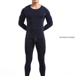 Men's Round Neck Solid Color Bamboo Fiber Thermal Underwear Set