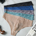 4 Pack Men's High-Stretch & Low-Rise Lace Trim Large Pouch Thongs