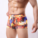 Men's Printed Skinny Swim Trunks With Drawstring
