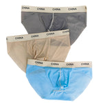 3 Pack Men's Ice Silk Lightweight & Transparent Skin-Feel Solid Color Briefs