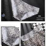 3 Pack ALLMIX Men's 3D Pouch Sexy Leopard Print Ice Silk Briefs