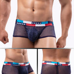 4-pack Men's Low-rise See-through Micro-mesh Pouch Shiny U-convex Wide-edge Boxer Briefs