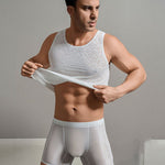 Men's High Elastic Leopard Print Lace Hollow Out Breathable Ice Silk Activewear Top