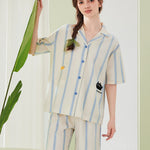Ultra-Soft Cotton Thin Long-Sleeve Striped Lightweight Luxury Soft Pajama Sets