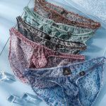 4 Pack Men's Ice Silk Cooling Mesh Breathable U-Pouch Leopard Print Bikinis