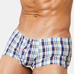 Mens Plaid Front Pouch Boxer Shorts