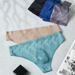 4 Pack Men's High-Stretch & Low-Rise Lace Trim Large Pouch Thongs