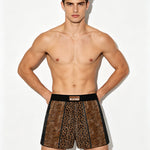 3 Pack Men's Patchwork Leopard Print Cooling Ice Silk Home Shorts
