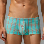 2 Pack Men's Cotton Plaid Boxers with 3D U-Pouch and Button Fly