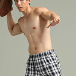 2 Pack Men's Cotton Plaid Boxers with Side Opening and Relaxed Elastic Waistband