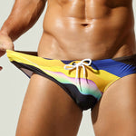 Men's Breathable Fashion Rainbow Stripe Beach Vacation Swim Briefs