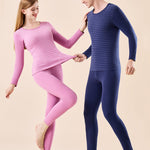 Men's Antibacterial Thickened Brushed Slimming Horizontal Stripe Design Thermal Sets