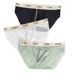 3 Pack Men's Ice Silk Lightweight & Transparent Skin-Feel Solid Color Briefs