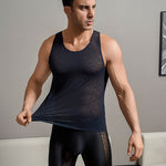Men's High Elastic Leopard Print Lace Hollow Out Breathable Ice Silk Activewear Top