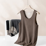 Men's Thermal Silk-Wool Sleeveless Vest - Solid Color Seamless Base Layer
