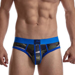 2 Pack Men's Sexy Sheer Camouflage Print Mesh Low-Rise Breathable & Quick-Dry Briefs