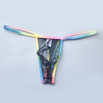 3-pack Men's Sexy Rainbow Transparent Convex Pouch Breathable Thong