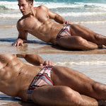 Men Casual Stripe Quick Drying Swim Briefs