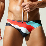 Men's Breathable Fashion Rainbow Stripe Beach Vacation Swim Briefs