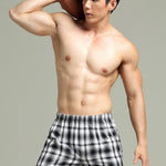 2 Pack Men's Cotton Plaid Boxers with Side Opening and Relaxed Elastic Waistband