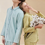 Woven Yarn-dyed Checkerboard Couple Cotton Comfortable Pajama Sets