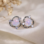Round Opal Silver Stud Earrings