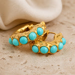 Bold Turquoise Stone Sculpted Hoop Earrings