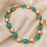 Turquoise & Pearl Antique Gold Statement Set
