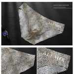 3 Pack ALLMIX Men's 3D Pouch Sexy Leopard Print Ice Silk Briefs
