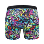 4 Pack Men's Graffiti Cartoon Print Skin-Friendly Mid-Rise Boxer Briefs