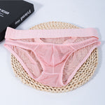 2 Pack Men's Stretch Solid Color Sexy Crotch Single-Layer Briefs with Support Ring
