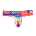 4 Pack Men's Playful-Rainbow Print U-Pouch Thongs