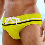 Sports Men's Striped Drawstring Swim Briefs