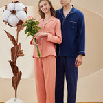 Double-layered Crepe 100% Cotton Solid Color Couple Pajamas Set